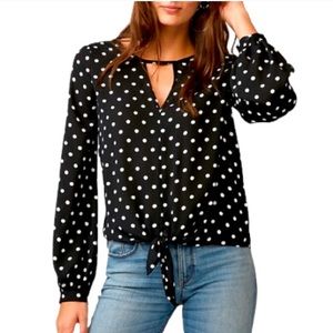 EXPRESS Black Polka Dot Tie Front Cut Out Blouse